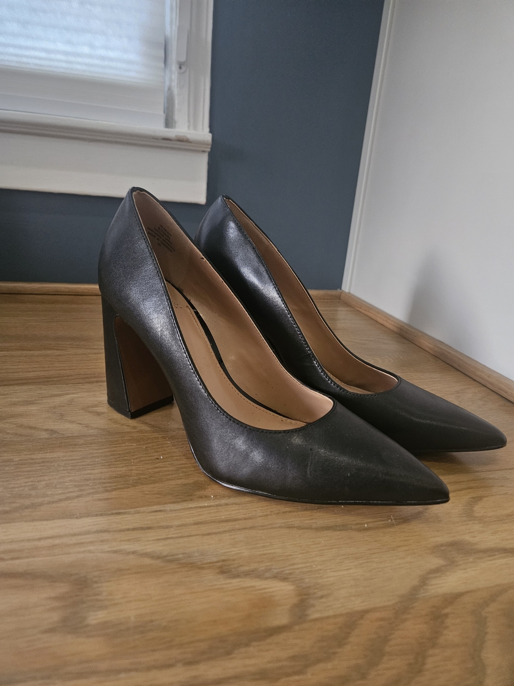 Vince Camuto Black Pointed Block Heel Pumps